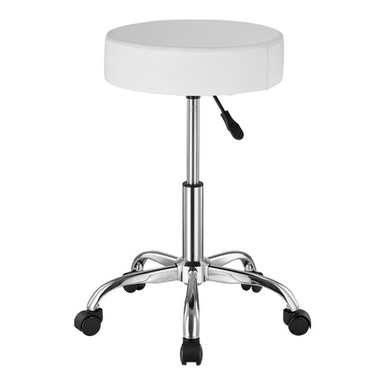 Rolling Stool With Wheels, 450 lb, Adjustable PU Leather, White