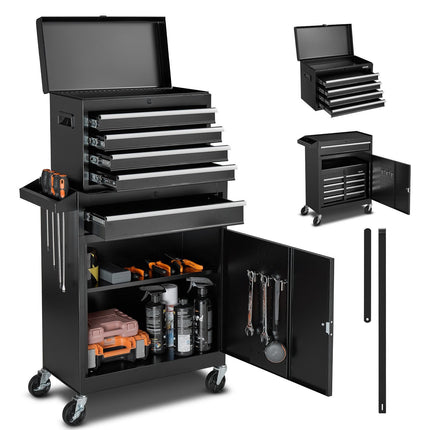 Rolling Tool Chest, 2-in-1 Detachable Top, 5 Drawers