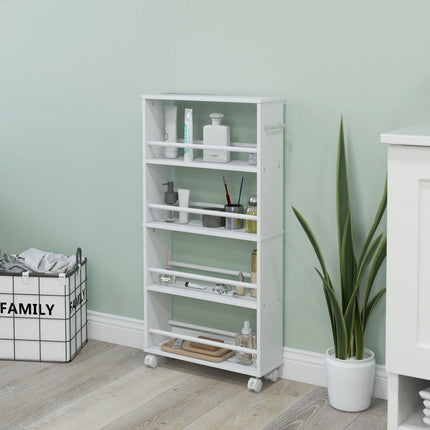 4 Tier Slim Rolling Cart White Kitchen Storage Organizer