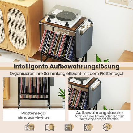 Suport pentru pick-up cu suport pentru depozitarea vinilurilor, maro rustic