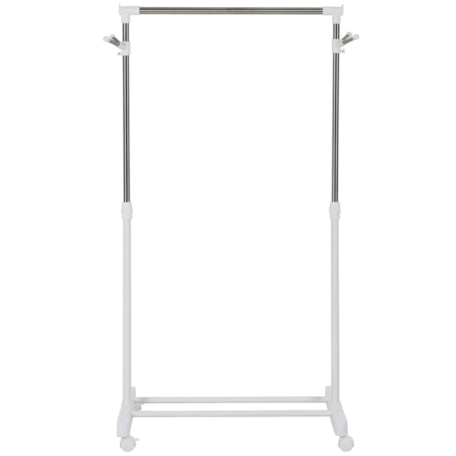 Rolling coat rack, height-adjustable, with lower shelf, 4 wheels, white