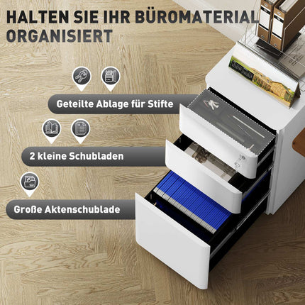 Container rulant, dulap mobil cu 3 sertare, dulap de birou încuiat, îngust cu corp pre-asamblat, cu excepția roților pentru A4, legal, letter, oțel, 30 x 45 x 59 cm alb |