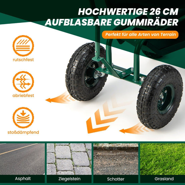 Scaun rulant cu roti, rotativ 360°, reglabil pe inaltime, scaun de gradina mobil, 90 x 59 x 106 cm, verde