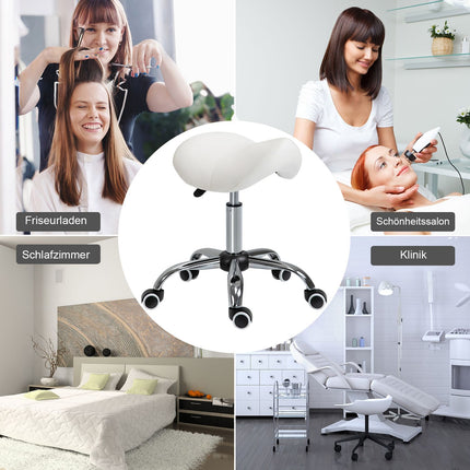 Scaun rulant, reglabil pe inaltime, taburet, taburet de lucru, captusit, alb