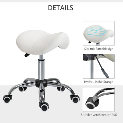 Scaun rulant, reglabil pe inaltime, taburet, taburet de lucru, captusit, alb