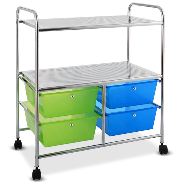 Cărucior rulant 4 sertare container rulant baie cărucior bucătărie cu roți 58,5 x 37 x 75 cm albastru și verde