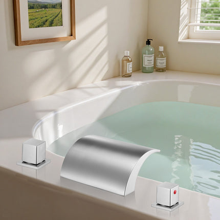 Roman Tub Faucet, 3-Hole Deck Mount Waterfall, Dual Handles