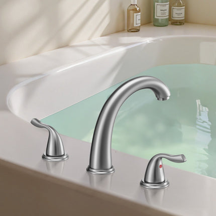 Roman Tub Faucet, 3-Hole Waterfall, Dual Handle, Brushed SS