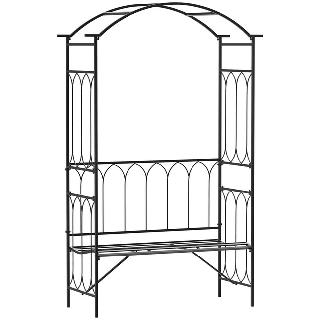 Arc de trandafiri cu bancă, bancă de trandafiri, bancă cu foișor, bancă filosofului, spalier, bancă de grădină, metal, negru, 115 X 50 X 203 Cm