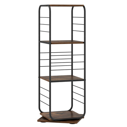 Raft de cărți rotativ cu 4 niveluri, cadru metalic la 360 de grade, maro rustic