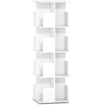 Raft de cărți rotativ, 4 niveluri, 16 compartimente, MDF alb