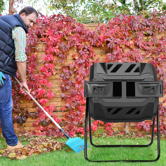 Recipient rotativ pentru compost, tambur de grădină cu cameră dublă de 160 l