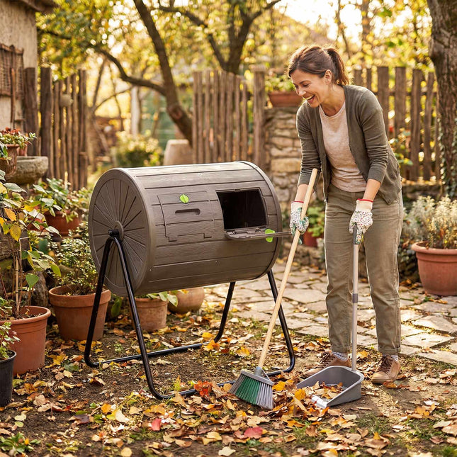 Recipient rotativ pentru compost, cameră dublă de 142 l, uși cu încuietoare