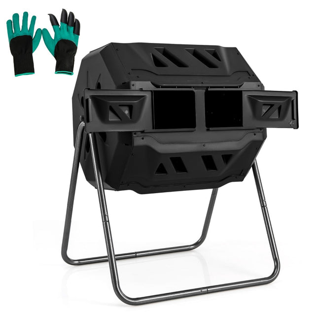 Recipient de compost rotativ cu cameră dublă, 160 l, negru