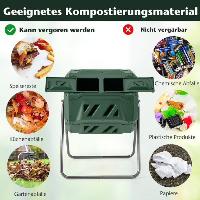 Tumbler de compost rotativ cu două camere, capacitate 160 L