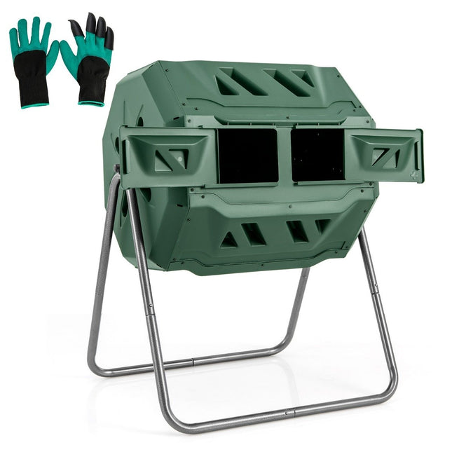 Tumbler de compost rotativ cu două camere, capacitate 160 L