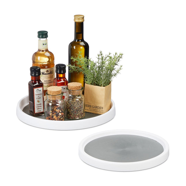 Set organizator rotativ pentru frigider, tăvi din plastic din 2 piese