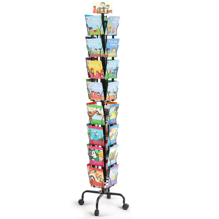 Rotating Greeting Card Display Rack, 32 Pockets, Wheels