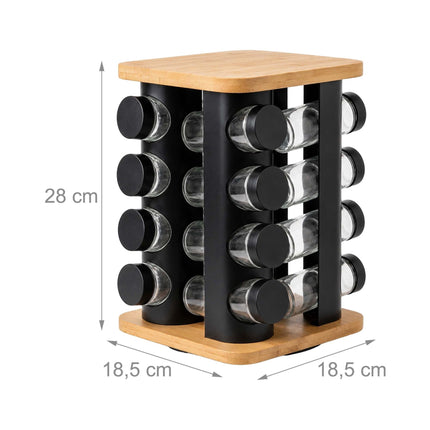 Rotating Spice Carousel with 16 Glass Shaker Jars, Bamboo, Matt Black