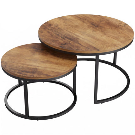 Set de măsuțe de cafea rotunde din 2 piese, cadru metalic, maro