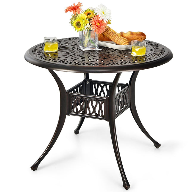 Masa rotunda din aluminiu pentru patio cu gaura pentru umbrela, 90 cm