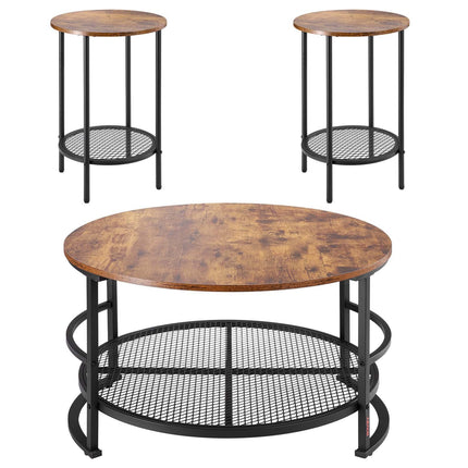Round Coffee Table Set, 3-Piece, 80 cm, 2 Side Tables