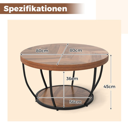 Masă de cafea rotundă, cadru din lemn și metal, design cu 2 niveluri