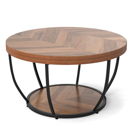 Masă de cafea rotundă, cadru din lemn și metal, design cu 2 niveluri