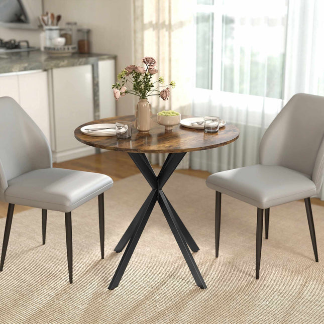 Masă rotundă, suprafață cu aspect de lemn, 80 cm, picioare reglabile