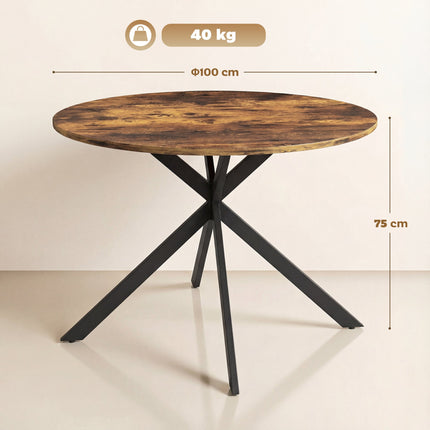 Masă rotundă, suprafață cu aspect de lemn, 4 locuri, Ø100 cm