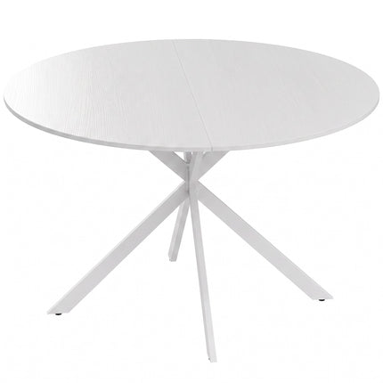 Round Dining Table for 4 People, Ø120 cm, White, X-Shaped Steel Legs