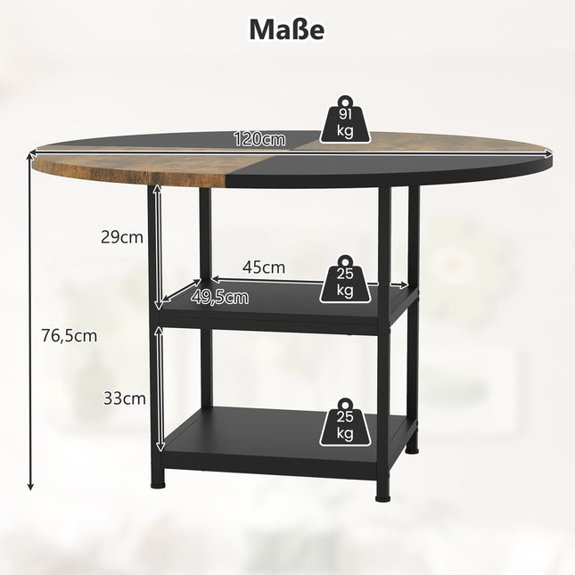 Masă rotundă cu spațiu de depozitare, 120 cm, cadru metalic