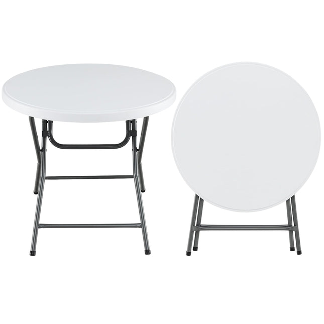Masă rotundă pliabilă, 81 cm, HDPE rezistentă la intemperii, picioare metalice
