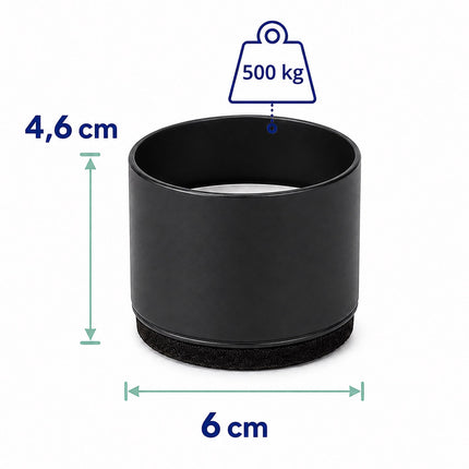 Round Furniture Risers Set of 4, 4.6 cm, Carbon Steel, 500 kg, Black