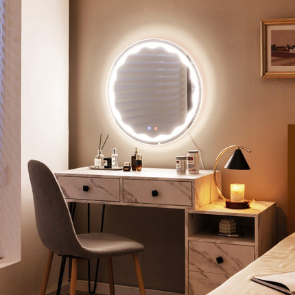 Oglindă rotundă pentru baie cu LED, 60 cm, anti-aburire, reglabilă intensitatea luminii