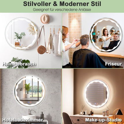 Oglindă rotundă pentru baie cu LED, 60 cm, anti-aburire, reglabilă intensitatea luminii