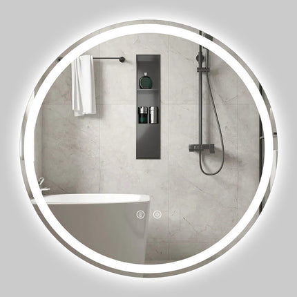 Oglindă rotundă pentru baie cu LED, 70 cm, luminozitate reglabilă