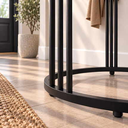 Round Marble-Effect Side Table with Metal Frame, 30 kg Load, White, Black