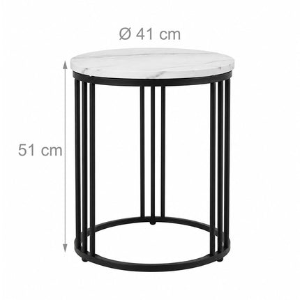 Round Marble-Effect Side Table with Metal Frame, 30 kg Load, White, Black