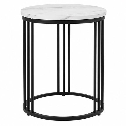 Round Marble-Effect Side Table with Metal Frame, 30 kg Load, White, Black
