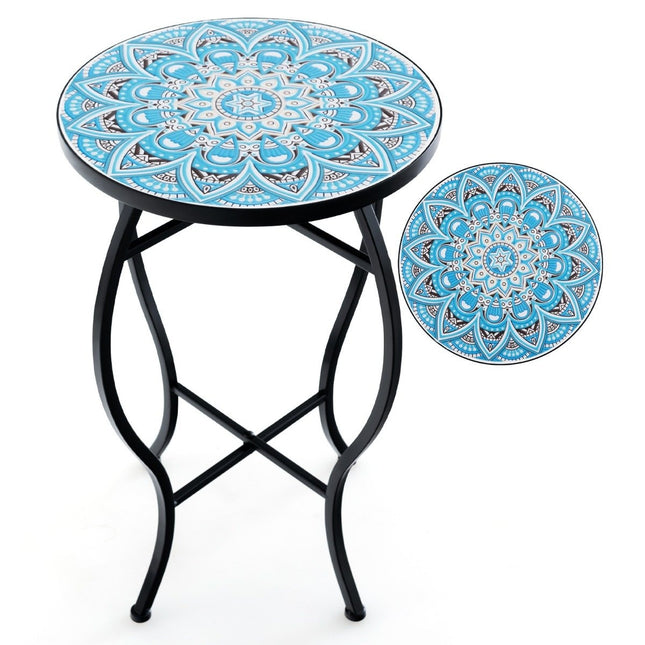 Masuta Rotunda Mozaic - 35x55 cm, Albastru/Negru