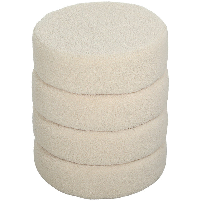 Otoman rotund, teddy fleece, capacitate 120 kg, bej
