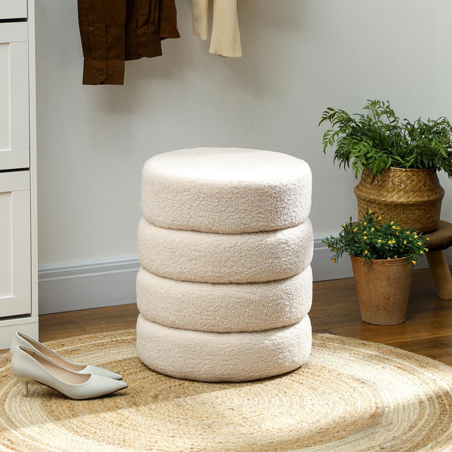 Otoman rotund, teddy fleece, capacitate 120 kg, bej