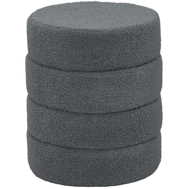 Otoman rotund, teddy fleece, gri închis, capacitate 120 kg