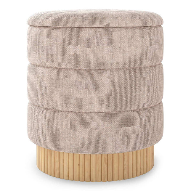 Otoman rotund cu spațiu de depozitare, capac detașabil, culoare chenille bej