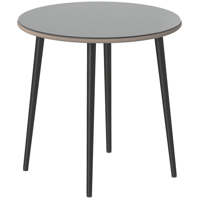 Masă rotundă de exterior, 80 cm, sticlă și ratan