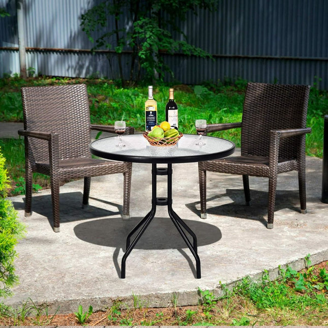 Masă rotundă de terasă 70cm, sticlă securizată, orificiu pentru umbrelă