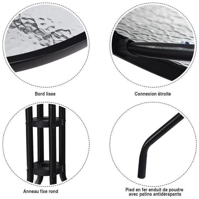 Masă rotundă de terasă 70cm, sticlă securizată, orificiu pentru umbrelă