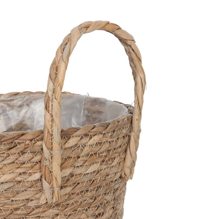 Set de 3 ghivece rotunde pentru plante - Design din stuf căptușit cu folie