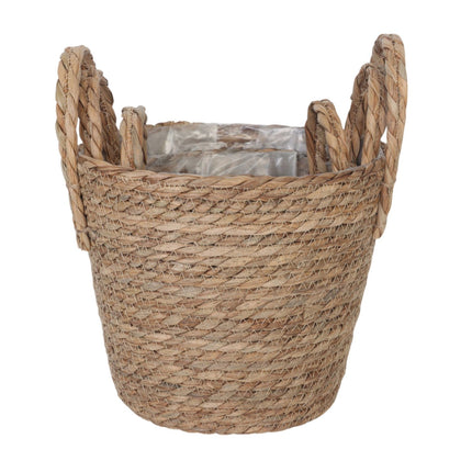 Set de 3 ghivece rotunde pentru plante - Design din stuf căptușit cu folie